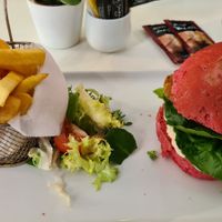 Piri Piri Chicken burger with fries at Naked Bakery in Edinburgh