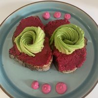 Avo and beetroot hummus on sourdough   at Naked Bakery in Edinburgh