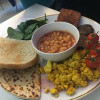 The Full Scottish with square sausage and vegan black pudding!  at Naked Bakery in Edinburgh