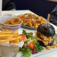 Mac n Cheese burger with beyond meat patty at Naked Bakery in Edinburgh