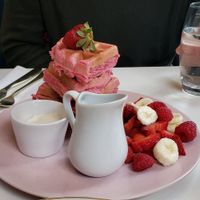 Pink waffles at Naked Bakery in Edinburgh