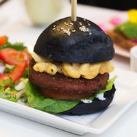 Mac and cheese burger at Naked Bakery in Edinburgh