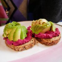 Avocado and beetroot hummus toast at Naked Bakery in Edinburgh