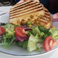 Vegan macaroni cheese toastie at Naked Bakery in Edinburgh