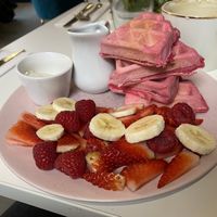 Lovely pink waffles at Naked Bakery in Edinburgh