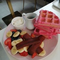 Pink waffled with bacon at Naked Bakery in Edinburgh