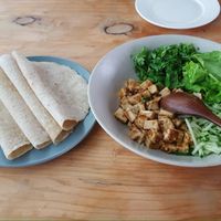 Tofu, vegetables and pancake wraps at Beijing Vegan Hut in Beijing