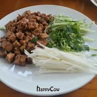 This fun dish came with small wraps to make small food bundles. at Beijing Vegan Hut in Beijing