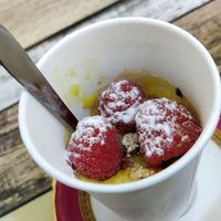 Vanilla cream with raspberry whipped cream at Mon Resto Sans Gluten in Paris