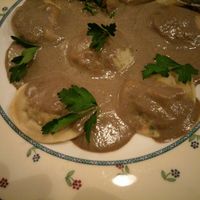 Mushroom stuffed pasta at Le Relais de Chambésy in Geneva