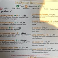 Menu Legend at JaxSpice in Jacksonville Beach