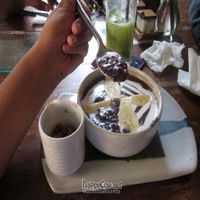 rice pudding with coconut milk and banana dessert at Kafe in Ubud