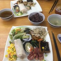 122 NTD the full plate and 72 NTD the plate in the background at Cí Yì SùShí 慈益素食 in Hualien