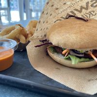 Cheese burger and onion rings  at Swing Kitchen - Rosenthalerstraße in Berlin