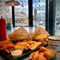 Delicious food and you can even see the famous TV-tower! at Swing Kitchen - Rosenthalerstraße in Berlin