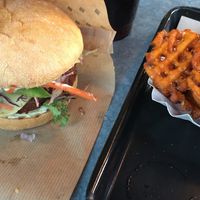 Vegan Cheese Burger and sweet potato fries at Swing Kitchen - Rosenthalerstraße in Berlin