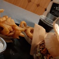 Burger, French fries, onion rings and soda at Swing Kitchen - Rosenthalerstraße in Berlin