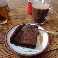 Vegan brownie and hot chocolate at Little Plant Pantry in Amsterdam