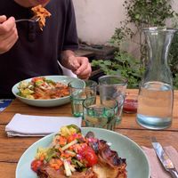 Lasagna and salad side  at Little Plant Pantry in Amsterdam