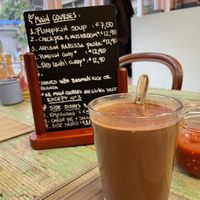 Main course menu with hot chocolate   at Little Plant Pantry in Amsterdam