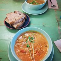 Thai chickpea stew and lentil soup (yum!) at Little Plant Pantry in Amsterdam