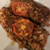 Roast aubergine and other veg  at Oda's Garden in Tirana