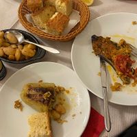 Beans, bread, bell pepper, eggplantt  at Oda's Garden in Tirana