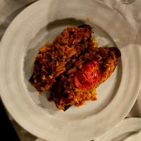 Stuffed aubergine. at Oda's Garden in Tirana
