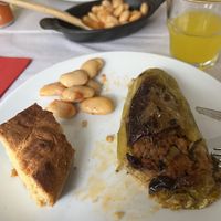 Stuffed paprika and beans  at Oda's Garden in Tirana