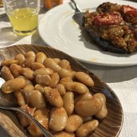 lima beans, stuffed eggplants at Oda's Garden in Tirana