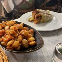 Beans (delicious!!), stuffed pepper   at Oda's Garden in Tirana