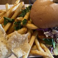 Tempeh Sandwich and fries  at No Bones Beach Club in Chicago