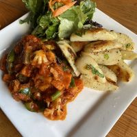 vegetable with fried potatoes and salad  at Little Buddha in Kathmandu