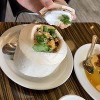 Corn coconut soup  at LA Vegan in Los Angeles