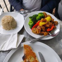 Mango Chicken with brown rice at LA Vegan in Los Angeles