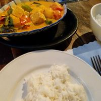 pineapple curry with a side of plain rice at LA Vegan in Los Angeles