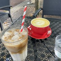 iced latte and golden latte  at Cafuné in Preston