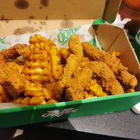 3 chick'n strips and waffle fries 🍟 at Oowee Vegan - Baldwin in Bristol