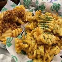 Burgers and waffle fries  at Oowee Vegan - Baldwin in Bristol