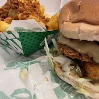 Burger and loaded waffle fries  at Oowee Vegan - Baldwin in Bristol