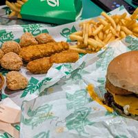 BBQ Smokestack with a Hash Brown, chilli cheese nuggets and chick'n tenders! at Oowee Vegan - Baldwin in Bristol