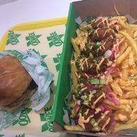 ‘Beef’ burger and shrimp fries  at Oowee Vegan - Baldwin in Bristol