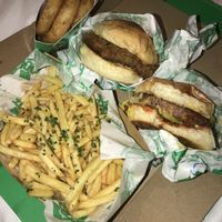 sneaky clucker burger & the cheeseburger  at Oowee Vegan - Baldwin in Bristol