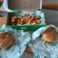 Shrimp fries and Sneaky Clucker Burgers at Oowee Vegan - Baldwin in Bristol