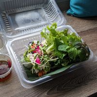 leftover spring rolls, lettuce, herbs, sauce ! at Ginger Farm Kitchen in Chiang Mai