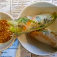 'Glücksrollen' with peanut tofu sauce at An Khang Quan in Dusseldorf