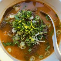 Noodle soup with vegan meats and soy soup base at An Khang Quan in Dusseldorf