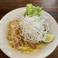 Khao Soi with tofu & happy chicken  at Ganita Cafe in Pai