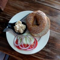 Bagel with cream cheese at Ganita Cafe in Pai
