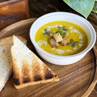 Pumpkin Soup with Toast at Ganita Cafe in Pai